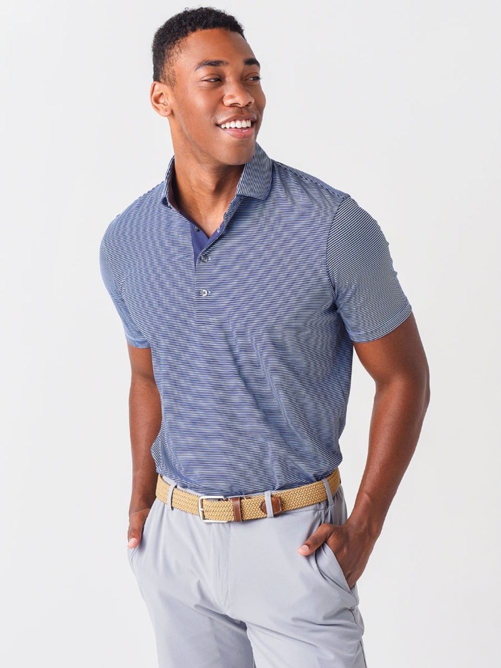 Greyson Men's Saranac Polo Shirt Striped Blue XL